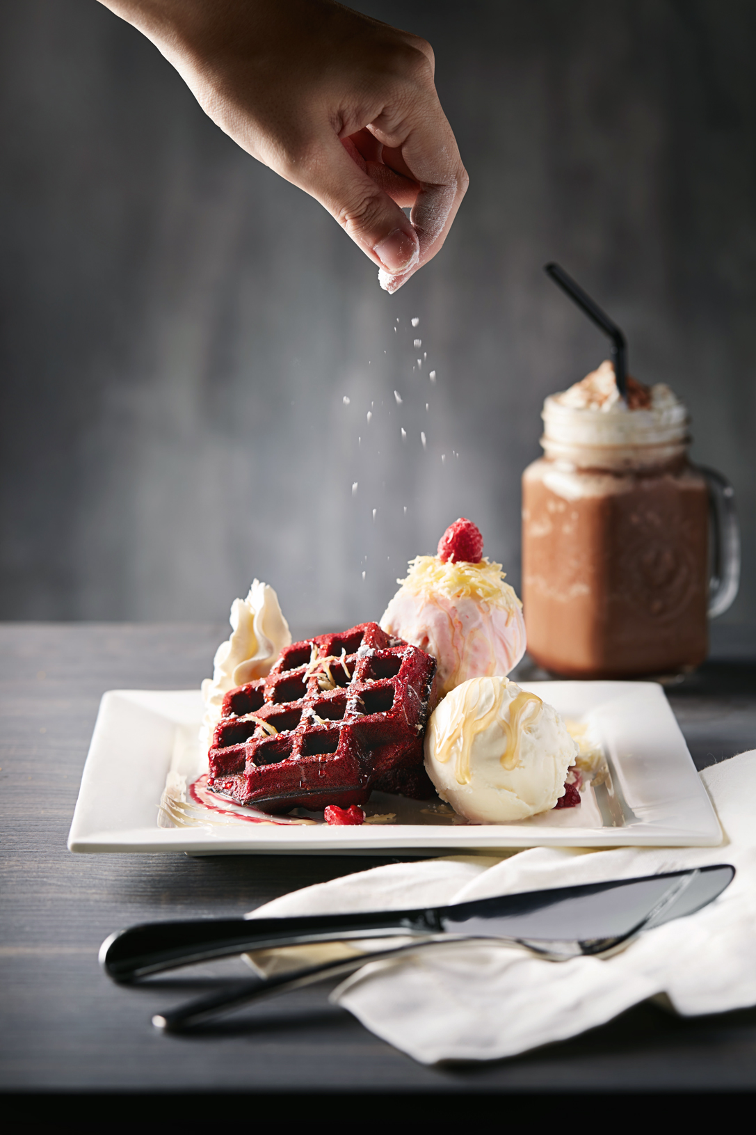 Commercial food photography in Singapore for Eighteenchefs waffle Ice-cream